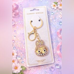 Gold Glitter Bunny Monster Charm Keychain